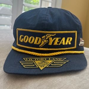 Vintage Goodyear Victory Lane Hat Cap Snapback Blue Rope Racing